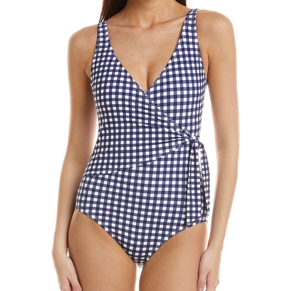 NWT Tommy Bahama Navy and White Gingham Wrap One-Piece Swimsuit